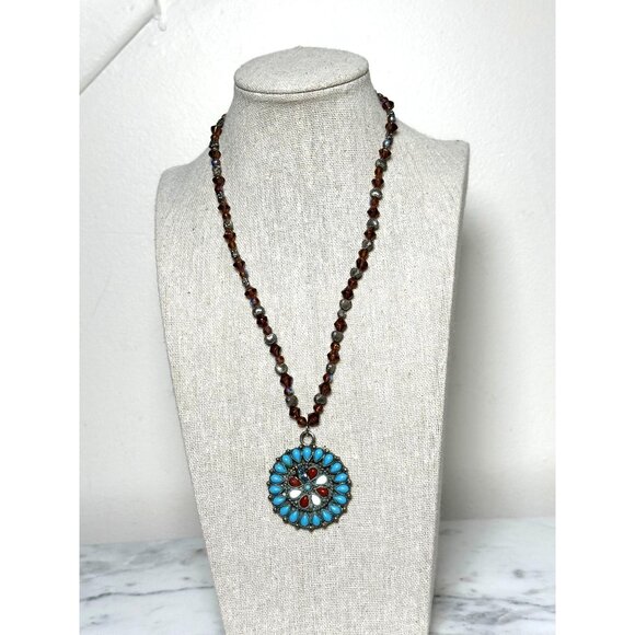 None Jewelry - Boho Beaded Necklace Turquoise Style Pendant Southwestern Statement 18”